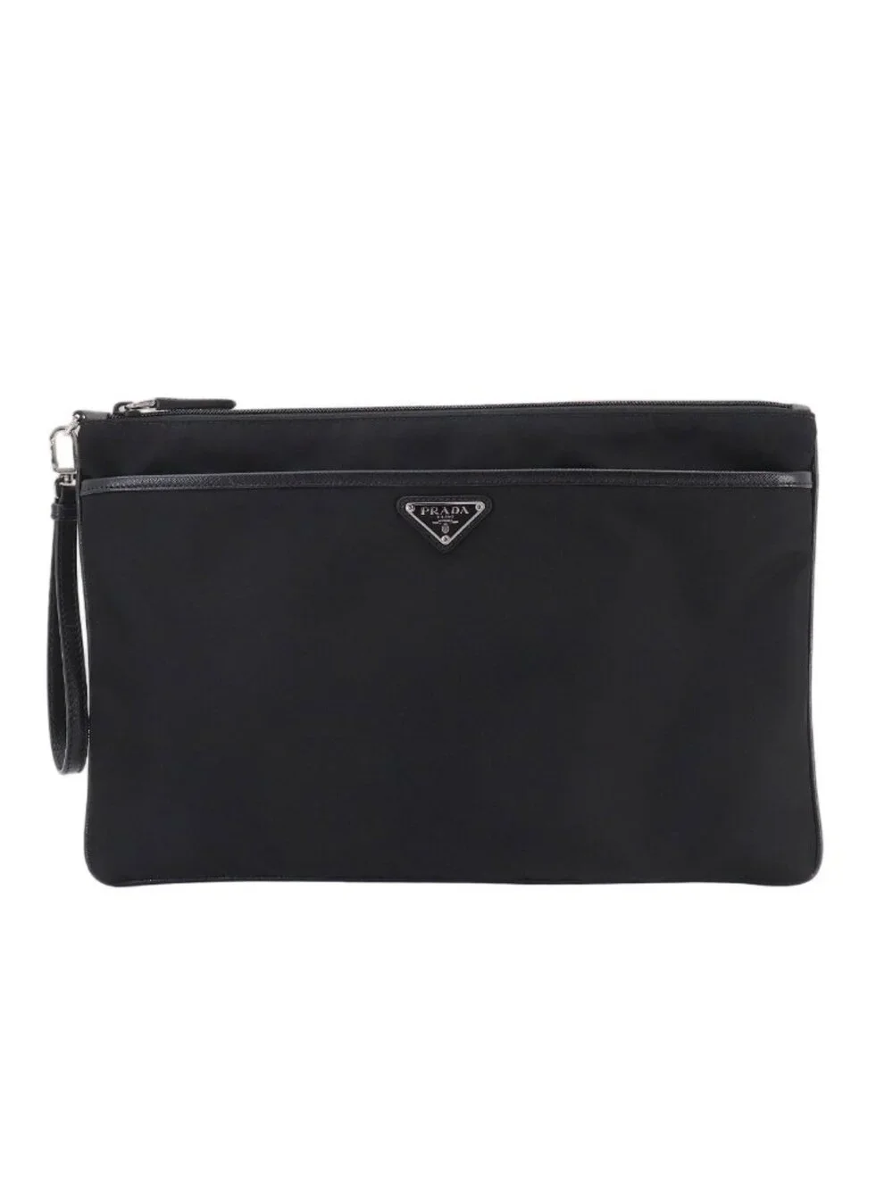 Prada Clutch Nylon Saffiano Leather Black
